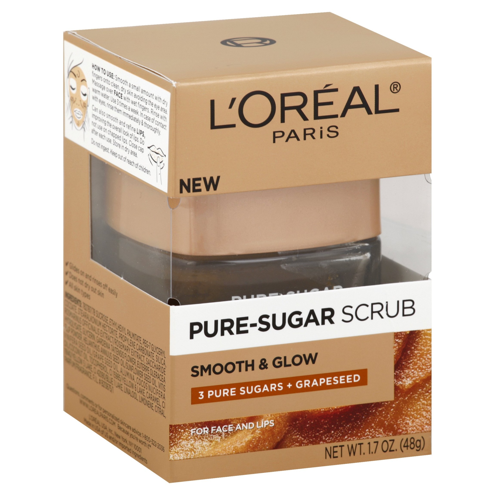 slide 1 of 2, L'Oréal Pure-Sugar Scrub - Smooth & Glow, 1.7 oz