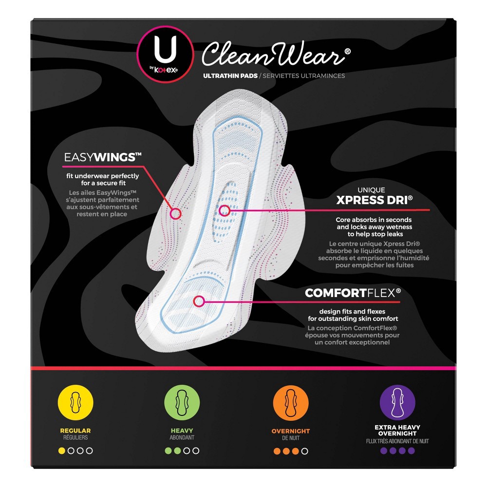 slide 2 of 10, U by Kotex CleanWear Ultra Thin Fragrance Free Pads with Wings - Regular - Unscented - 46ct, 46 ct