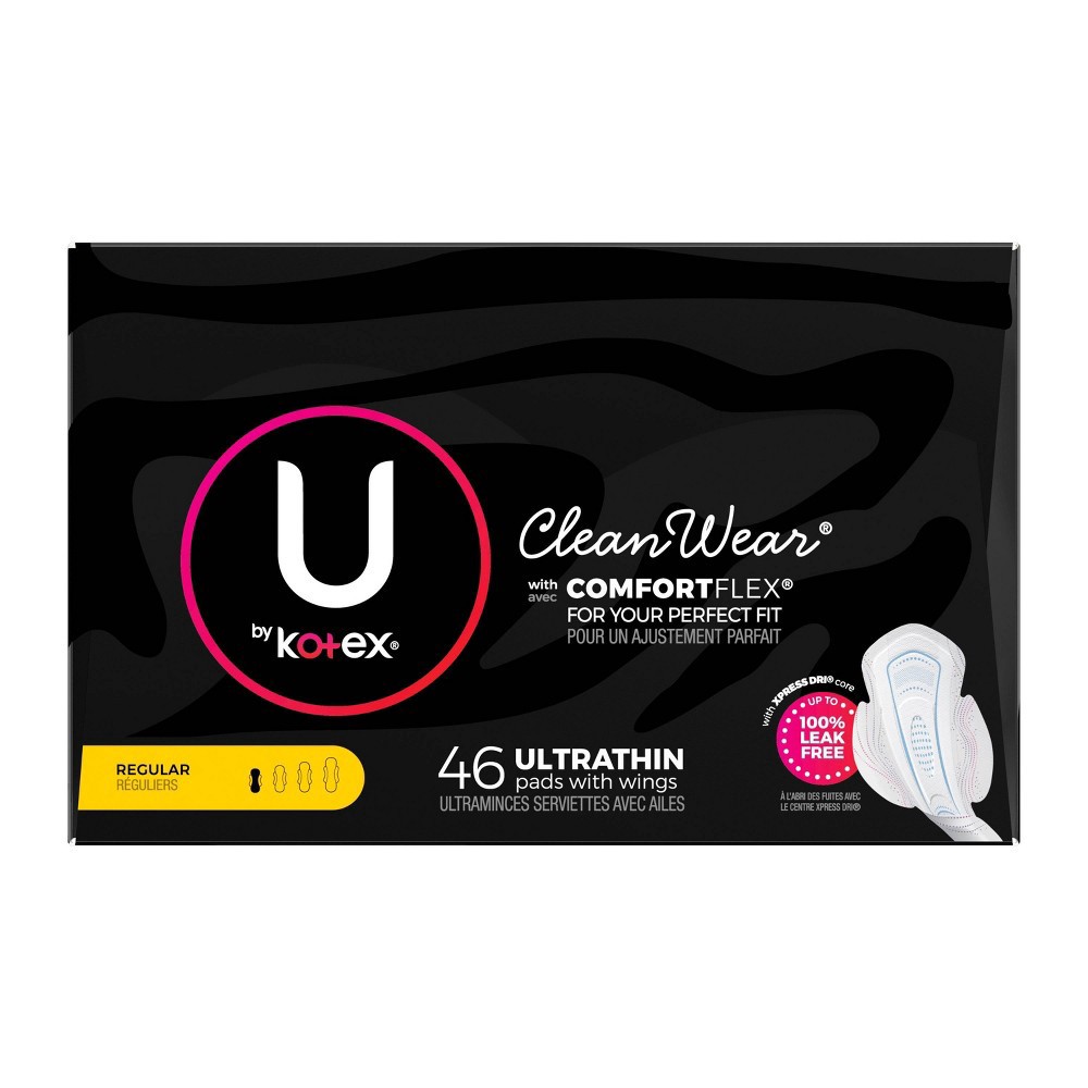 slide 4 of 10, U by Kotex CleanWear Ultra Thin Fragrance Free Pads with Wings - Regular - Unscented - 46ct, 46 ct