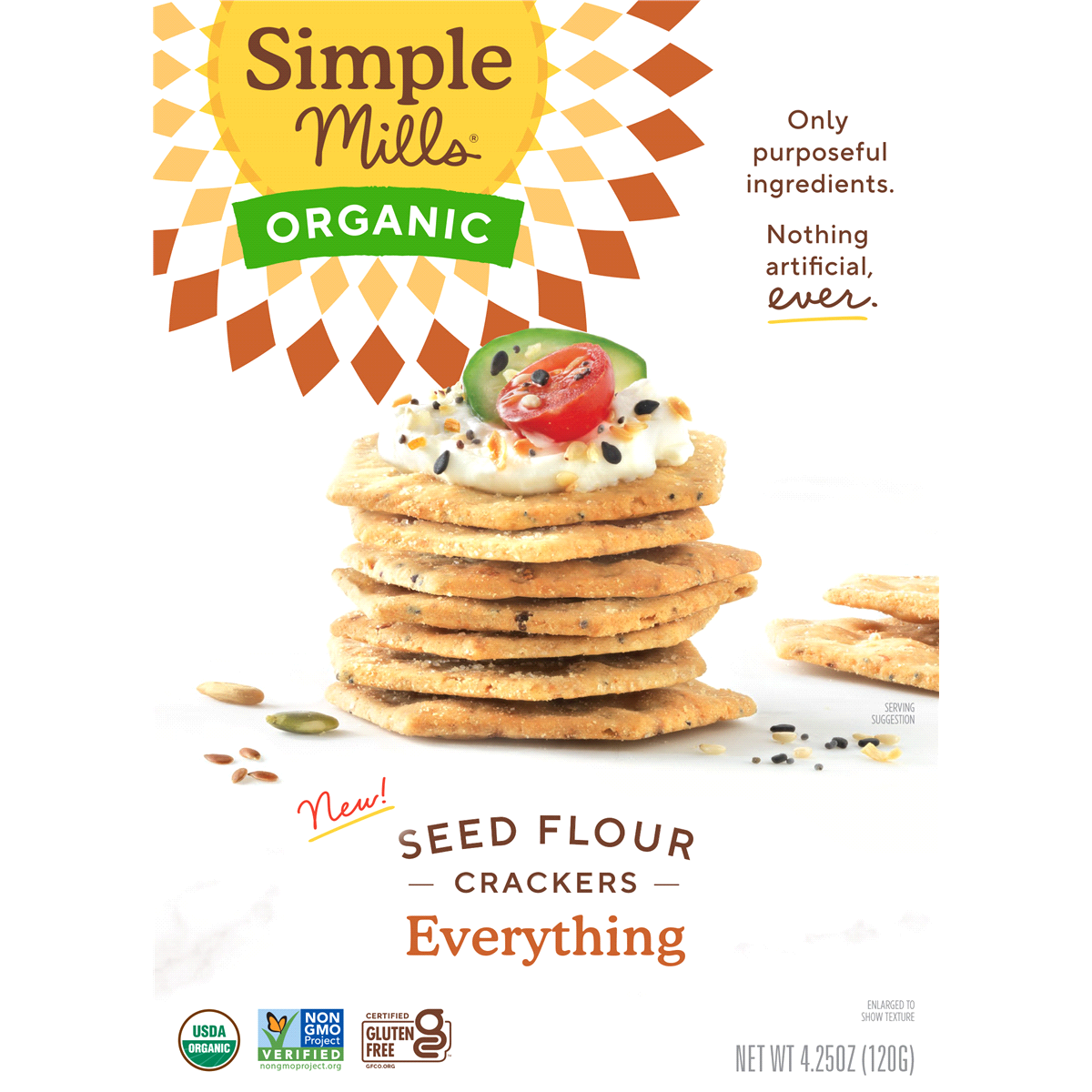 slide 1 of 9, Simple Mills Seed Flour Everything Crackers 4.25 oz, 1 ct