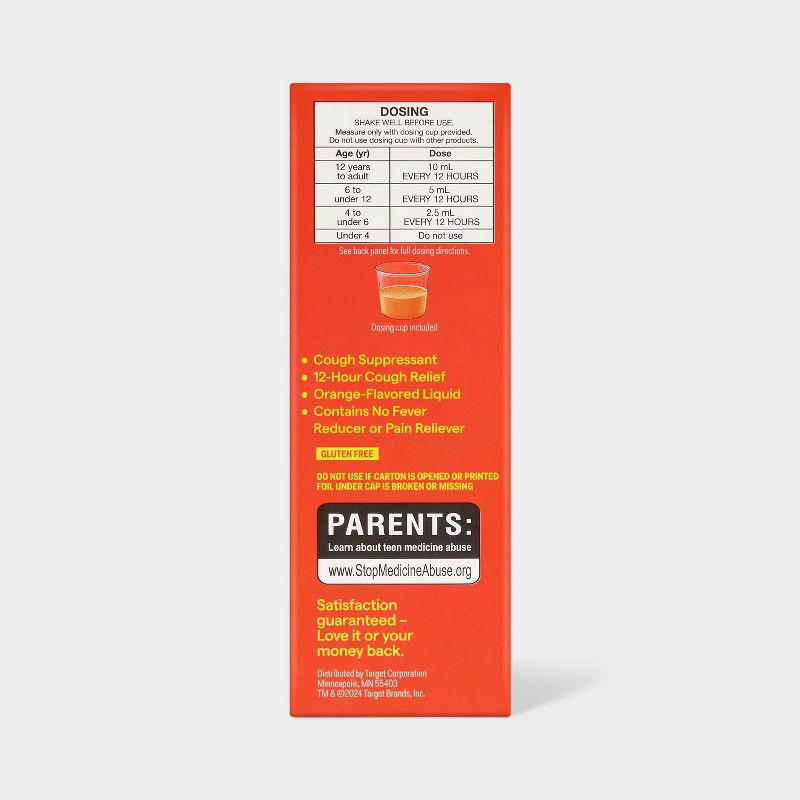 slide 4 of 4, Cough Suppressant DM 12 Hour Relief Liquid - Orange - 5 fl oz - up&up™, 5 fl oz