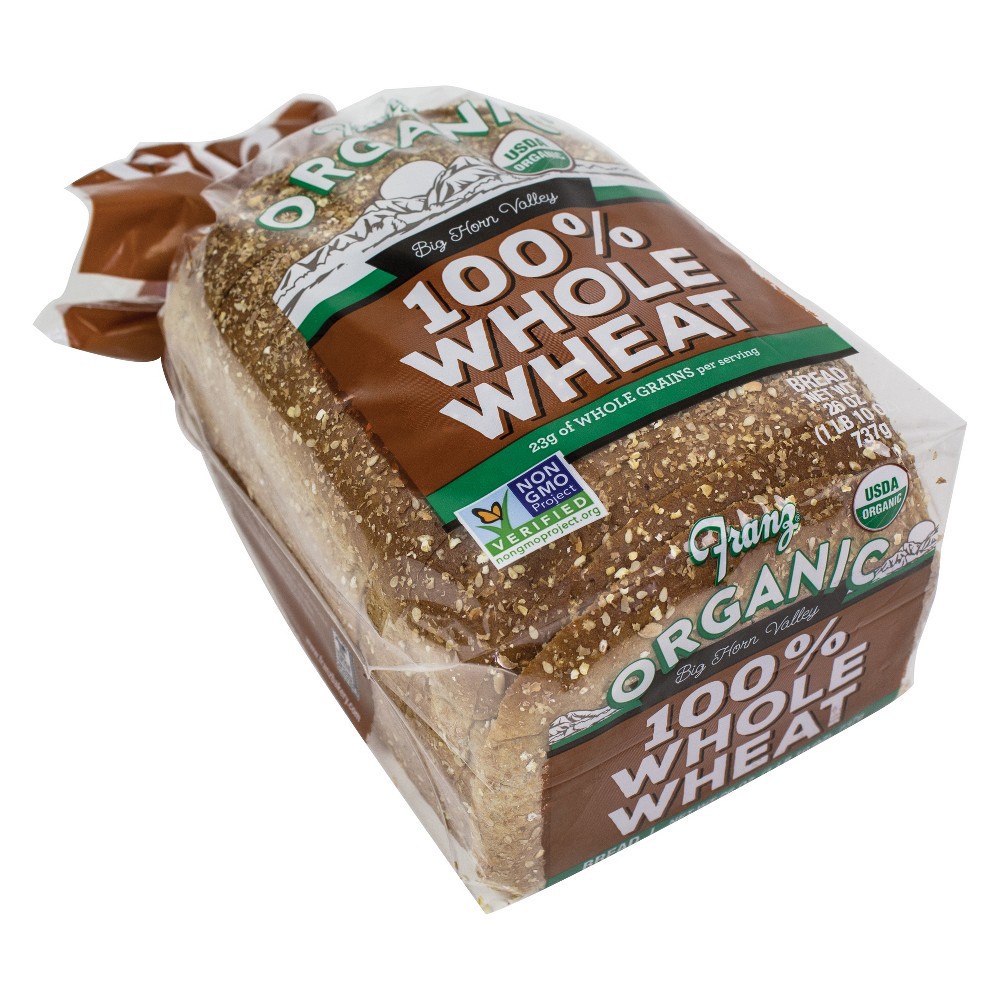 slide 3 of 5, Franz 100% Whole Wheat Organic Bread, 26 oz