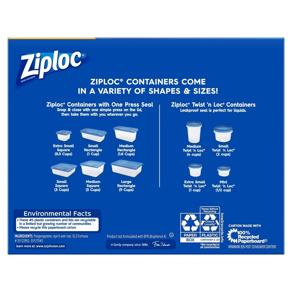 slide 2 of 8, Ziploc Small Rectangle Containers, 5 ct