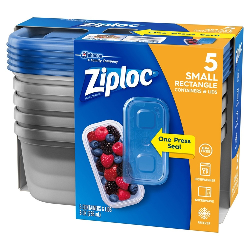 slide 5 of 8, Ziploc Small Rectangle Containers, 5 ct