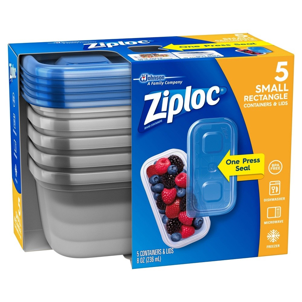slide 6 of 8, Ziploc Small Rectangle Containers, 5 ct