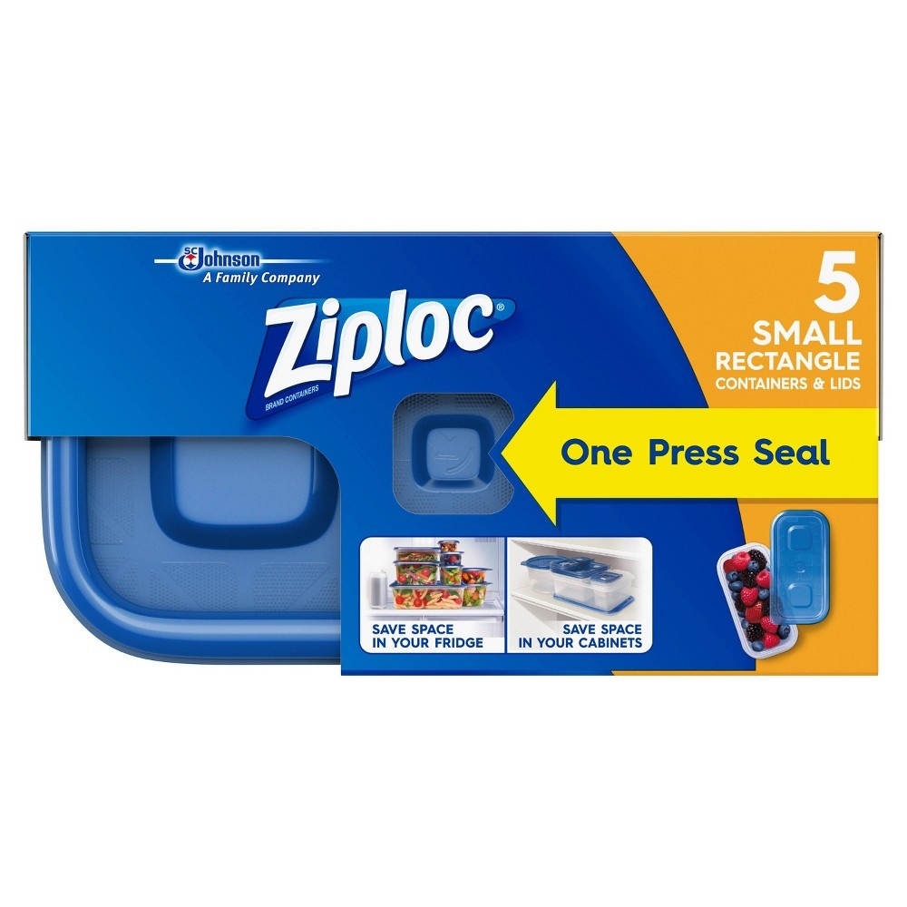 slide 7 of 8, Ziploc Small Rectangle Containers, 5 ct