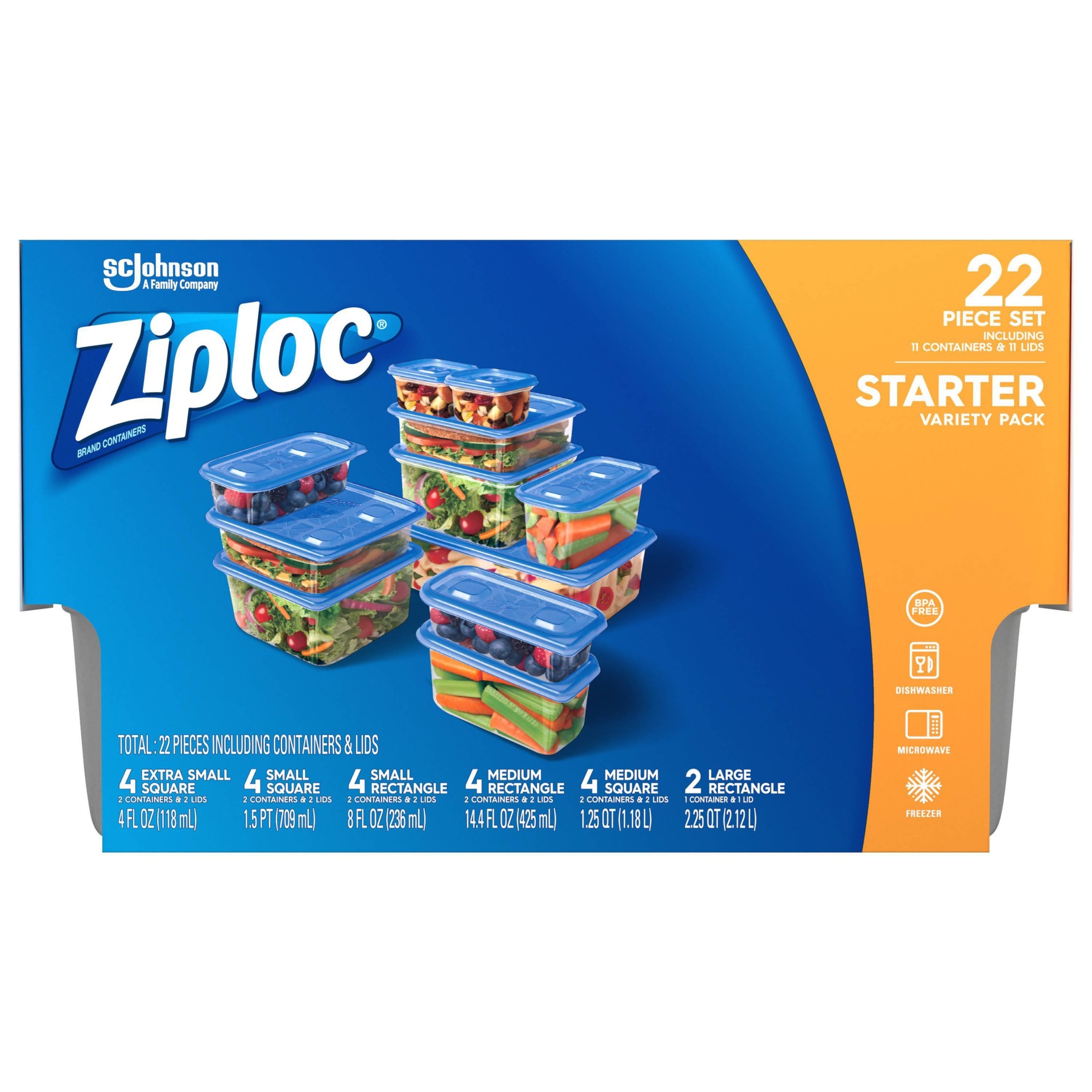 slide 1 of 6, Ziploc Variety Pack Containers Starter Kit, 22 ct