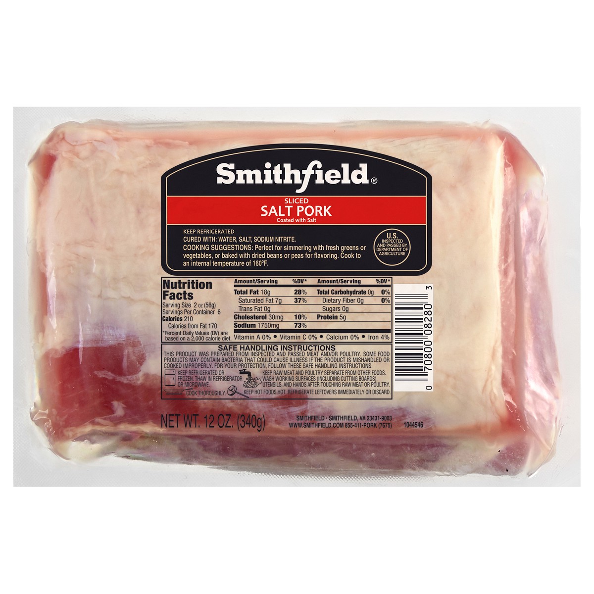 slide 1 of 2, Smithfield Sliced Salt Pork, 12 oz