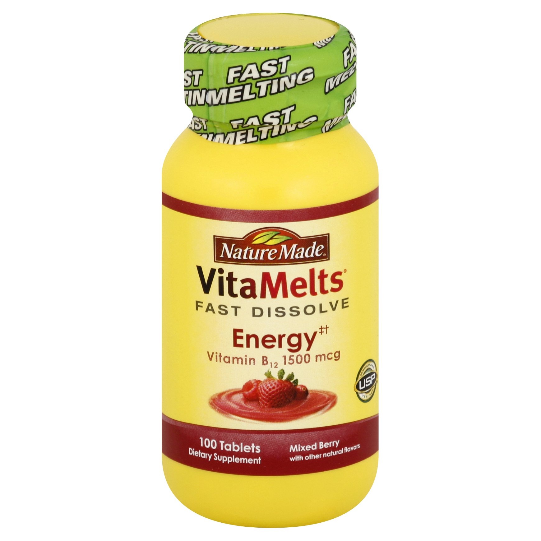 slide 1 of 4, Nature Made VitaMelts Energy Mixed Berry Vitamin B-12 Supplement, 100 ct