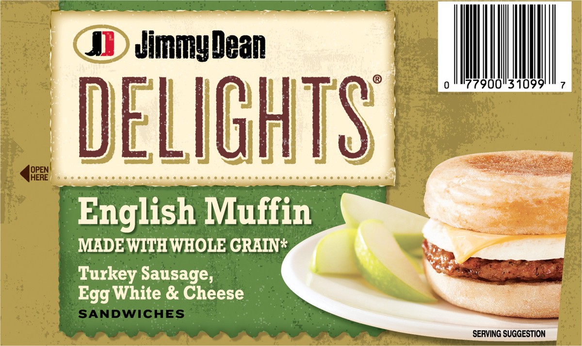 slide 5 of 9, Jimmy Dean Delights English Muffin Breakfast Sandwiches with Turkey Sausage, Egg White, and Cheese, Frozen, 12 Count, 1.74 kg