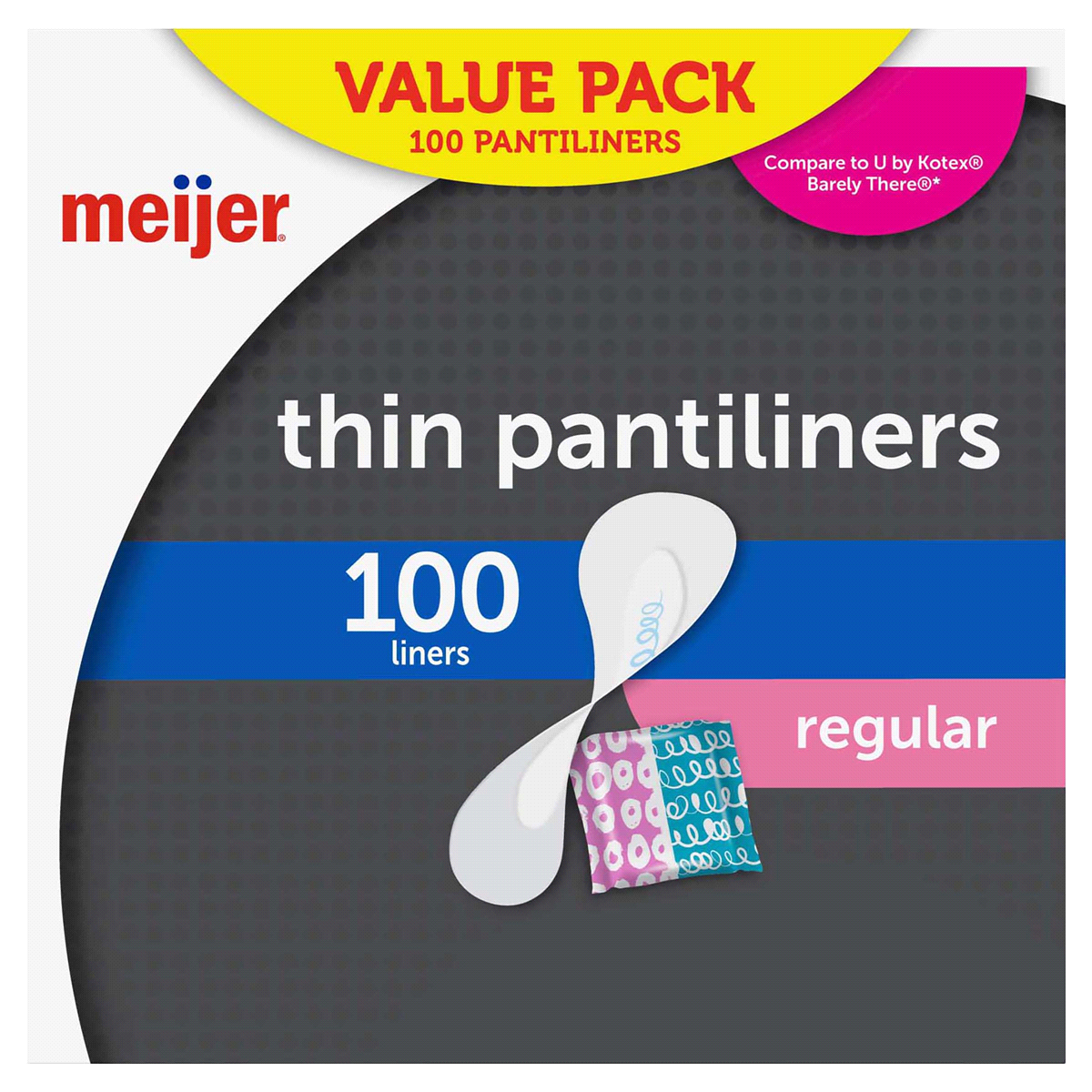 slide 1 of 1, Meijer Perfect Fit Design Thin Pantiliners, Unscented, 100 ct