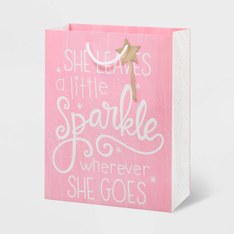 slide 1 of 3, Pink Medium Gift Bag - Spritz™: Birthday Princess Shapes, 12.75" x 10" x 5", Paper, No Choking Hazard, 1 ct