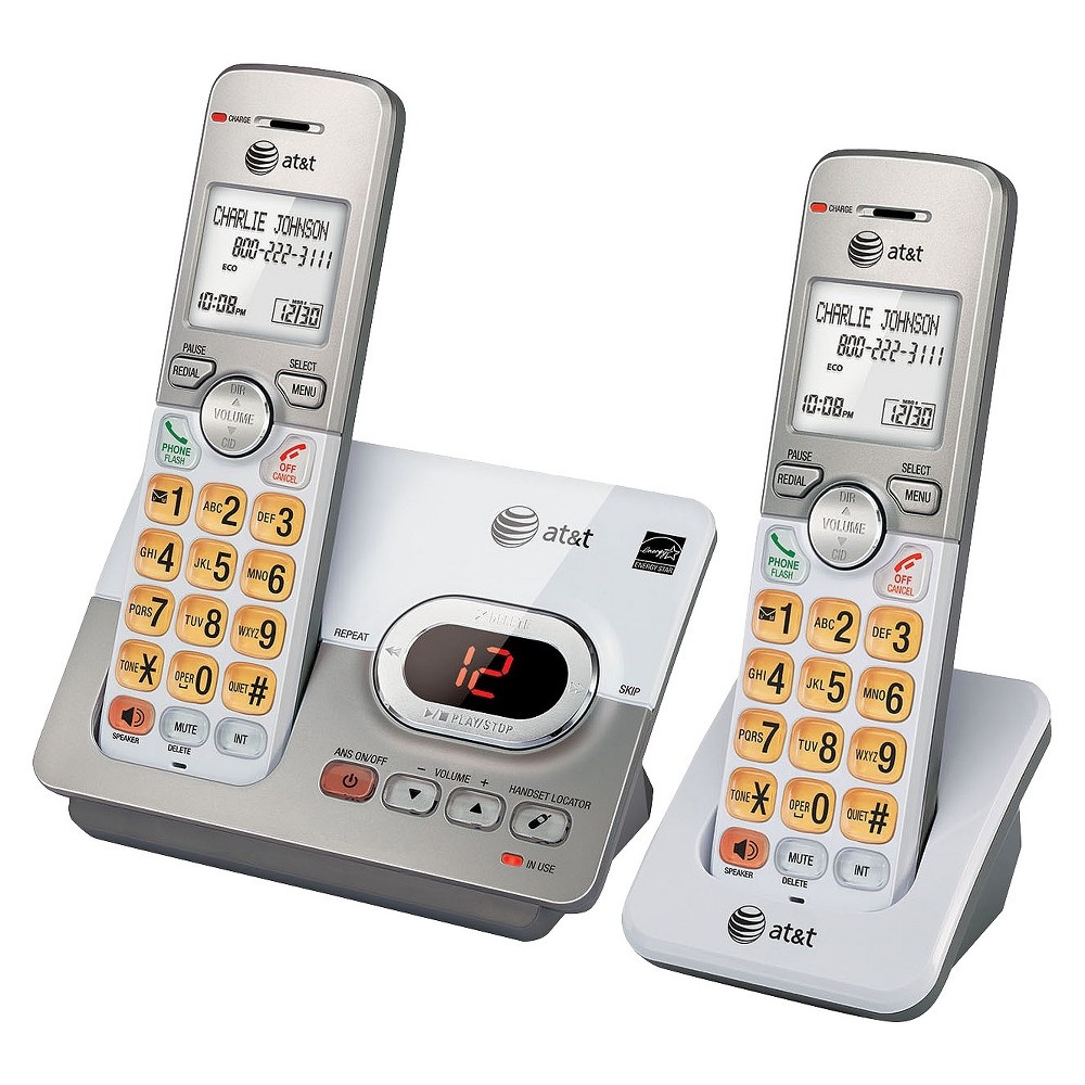 slide 2 of 3, AT&T EL52203 DECT 6.0 Expandable Cordless Phone System with Answering Machine, 2 Handsets - Silver, 1 ct