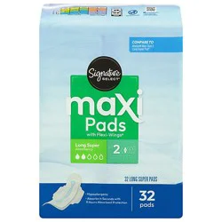 Signature Select/care Long Super Absorbency With Flexi Wings Maxi Pads - 32 Count