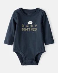 Carter's Baby Boy Sweetest Baby Brother Cotton Long-Sleeve Graphic Bodysuit - Navy Blue, 9M