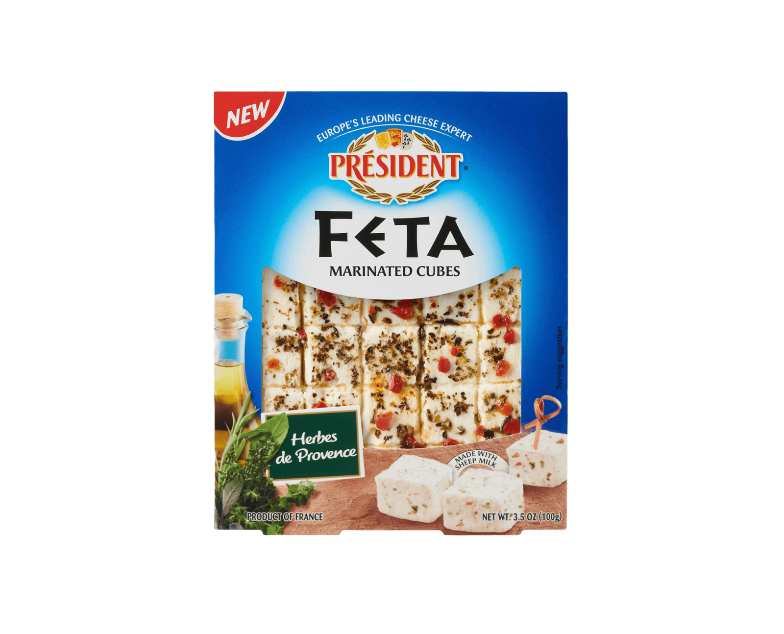 slide 1 of 1, Président President Feta Cheese Cube With Herb, 3 oz