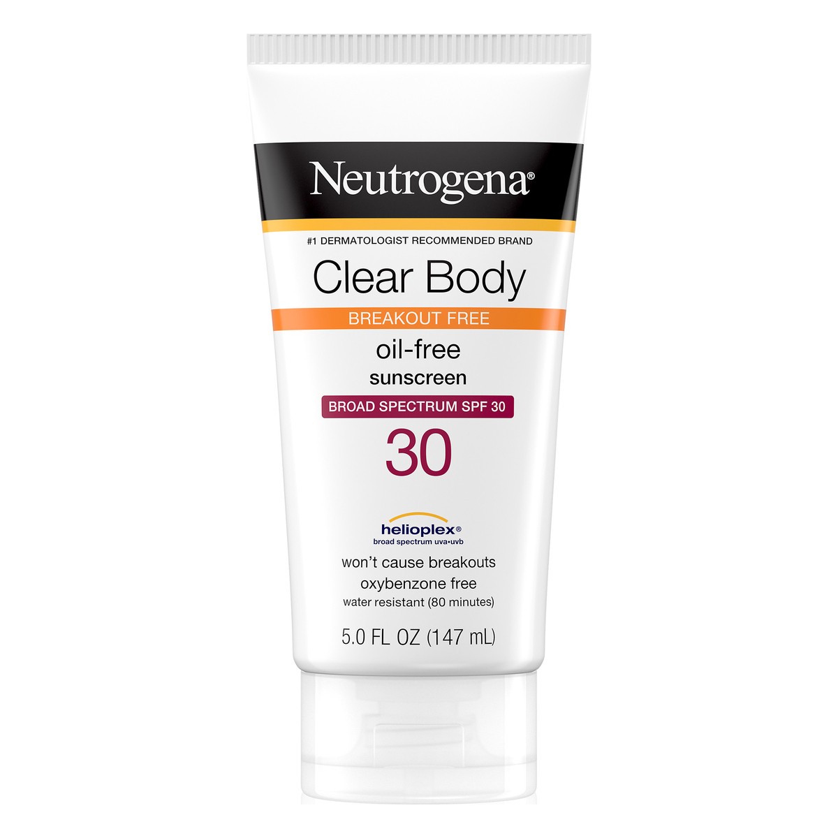 slide 1 of 10, Neutrogena Clear Body Breakout-Free Liquid Sunscreen Lotion for Acne-Prone Skin, Oil-Free Sunscreen, Broad Spectrum SPF 30, Oxybenzone-Free, Fragrance-Free & Non-Comedogenic, 5 fl oz