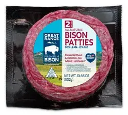 Great Range Premium Fresh Bison Patties 90% Lean/10% Fat Pkg.