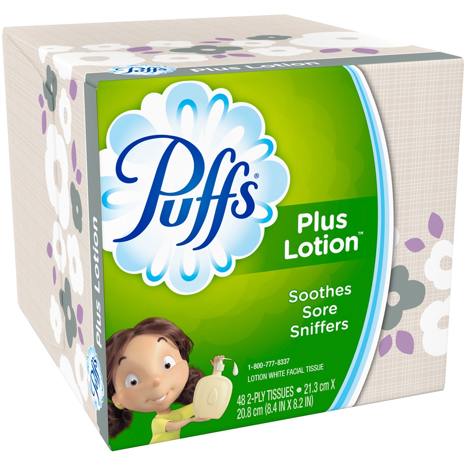 slide 2 of 3, Puffs Plus Lotion Facial Tissue, 1 Cube, 48 Tissues Per Box, 