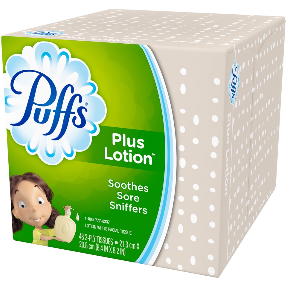 slide 3 of 3, Puffs Plus Lotion Facial Tissue, 1 Cube, 48 Tissues Per Box, 