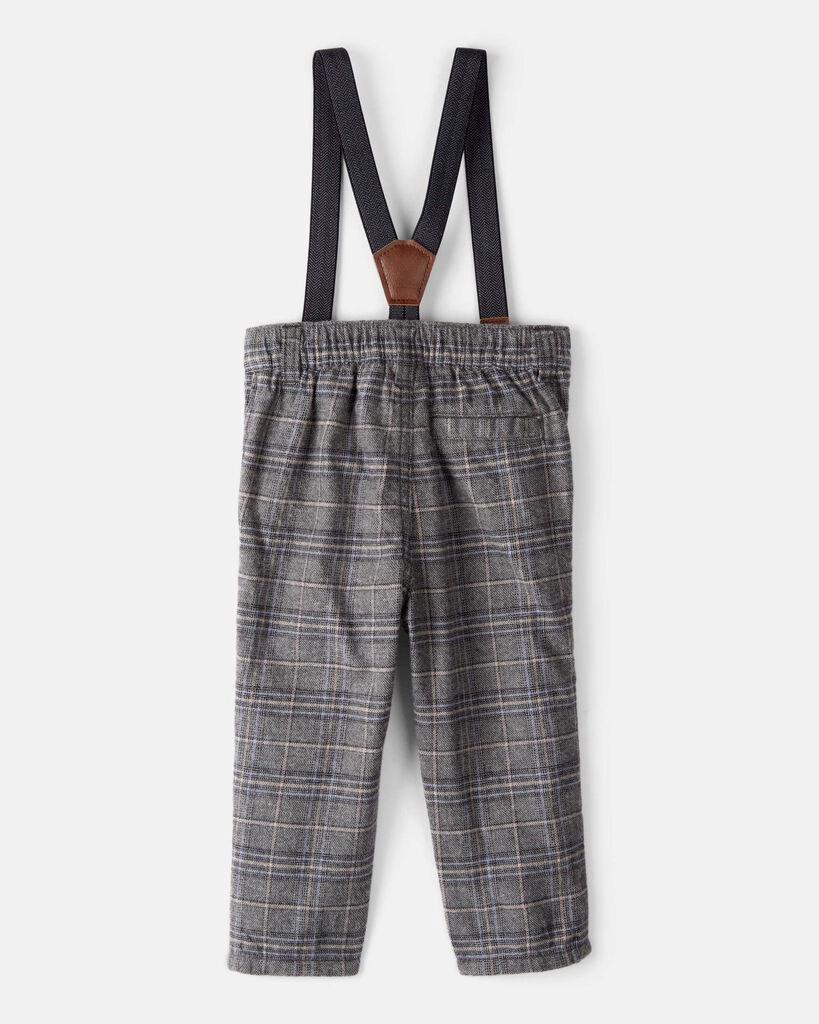 slide 3 of 3, Oshkosh Baby Boy Plaid Cotton Pants With Suspenders - Grey Grey 18M, 1 ct