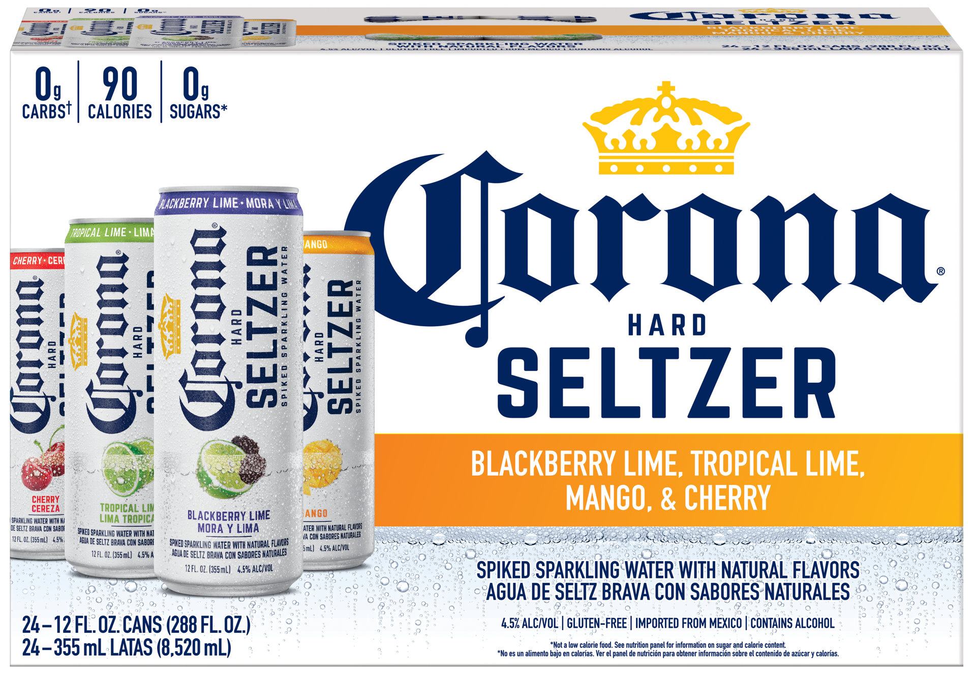 slide 1 of 6, Corona Hard Seltzer Variety Pack 1 Gluten Free Spiked Sparkling Water, 24 pk 12 fl oz Cans, 4.5% ABV, 288 fl oz