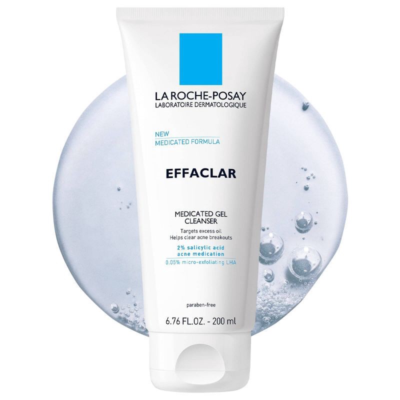 slide 2 of 8, La Roche Posay Effaclar Acne Face Cleanser, Medicated Gel Face Cleanser with Salicylic Acid for Acne Prone Skin - Unscented - 6.76 fl oz, 6.76 fl oz