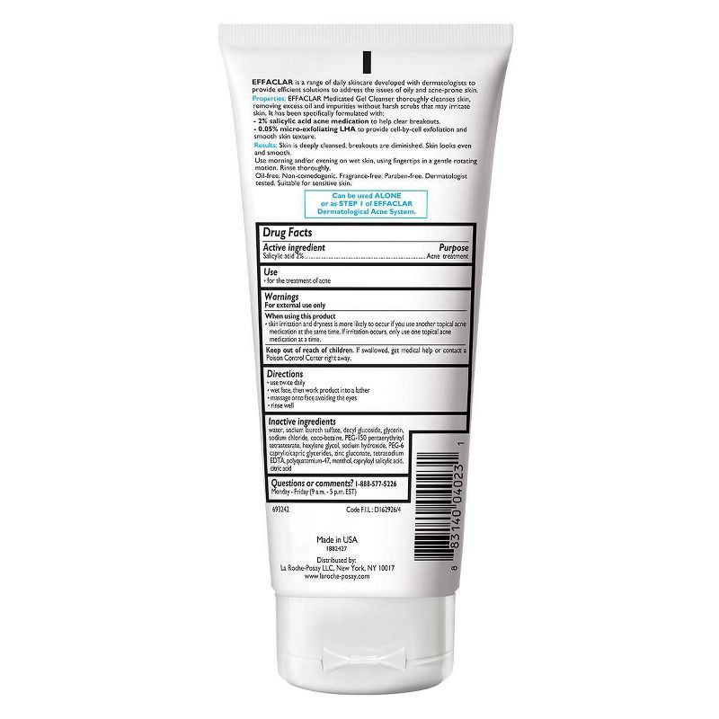 slide 2 of 9, La Roche Posay Effaclar Acne Face Cleanser Medicated Gel Face Cleanser with Salicylic Acid for Acne Prone Skin - 6.76 fl oz, 6.76 fl oz