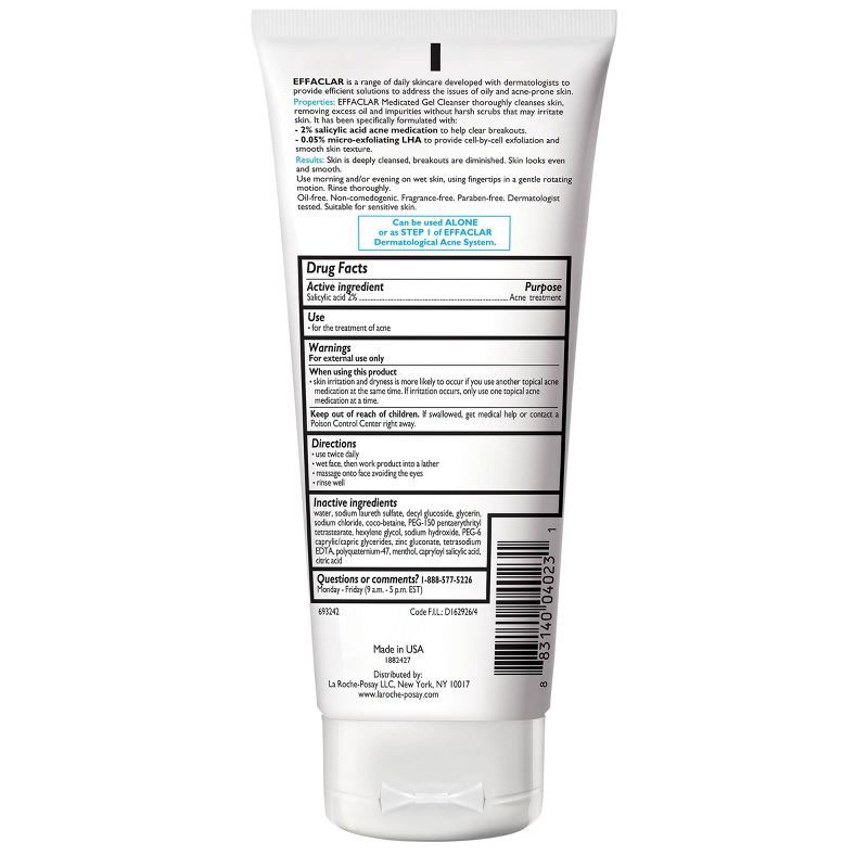 slide 5 of 8, La Roche Posay Effaclar Acne Face Cleanser, Medicated Gel Face Cleanser with Salicylic Acid for Acne Prone Skin - Unscented - 6.76 fl oz, 6.76 fl oz