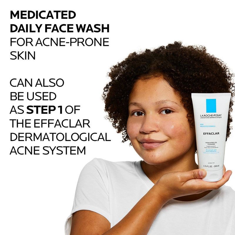 slide 7 of 8, La Roche Posay Effaclar Acne Face Cleanser, Medicated Gel Face Cleanser with Salicylic Acid for Acne Prone Skin - Unscented - 6.76 fl oz, 6.76 fl oz