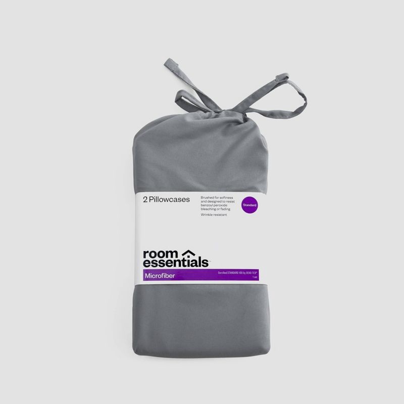 slide 2 of 4, Standard Microfiber Pillowcase Set Gray - Room Essentials™: 100% Polyester, OEKO-TEX Certified, 170 Thread Count, 1 ct