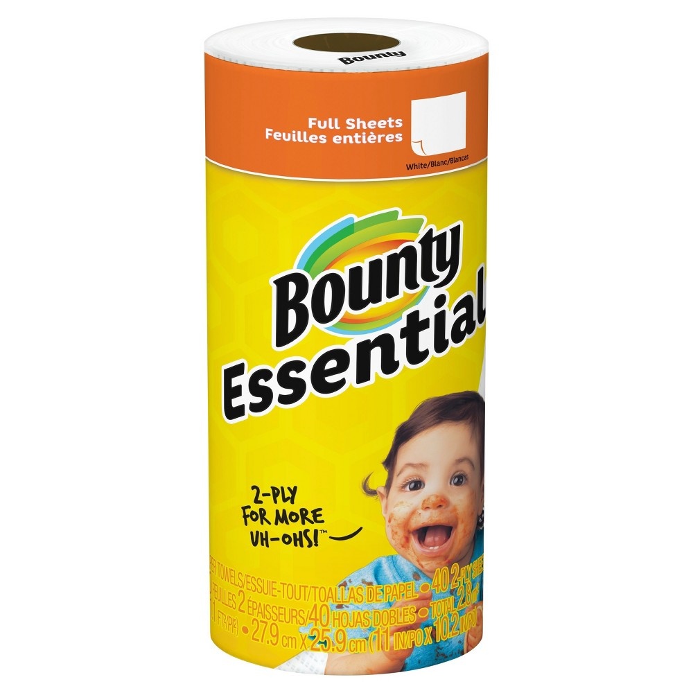 slide 4 of 9, Bounty Essentials Paper Towels, White, 1 Regular Roll, 1 Count, 40 ct