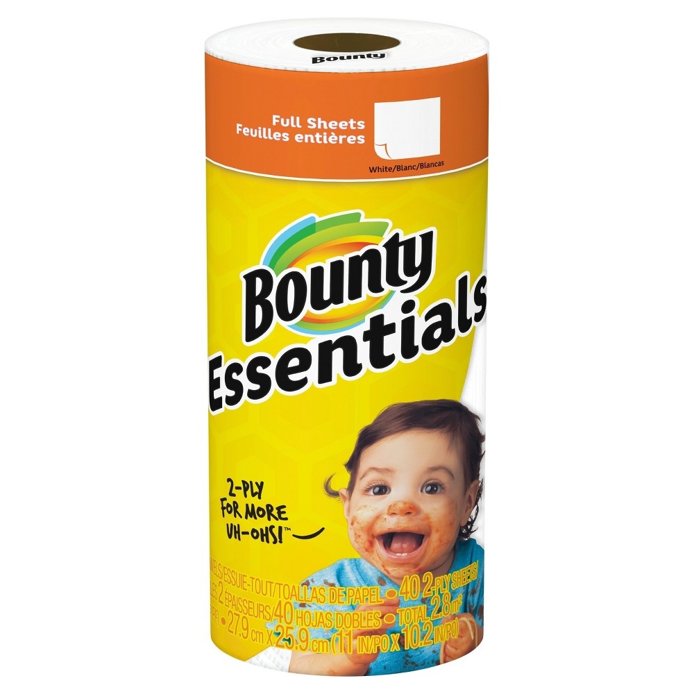 slide 6 of 9, Bounty Essentials Paper Towels, White, 1 Regular Roll, 1 Count, 40 ct