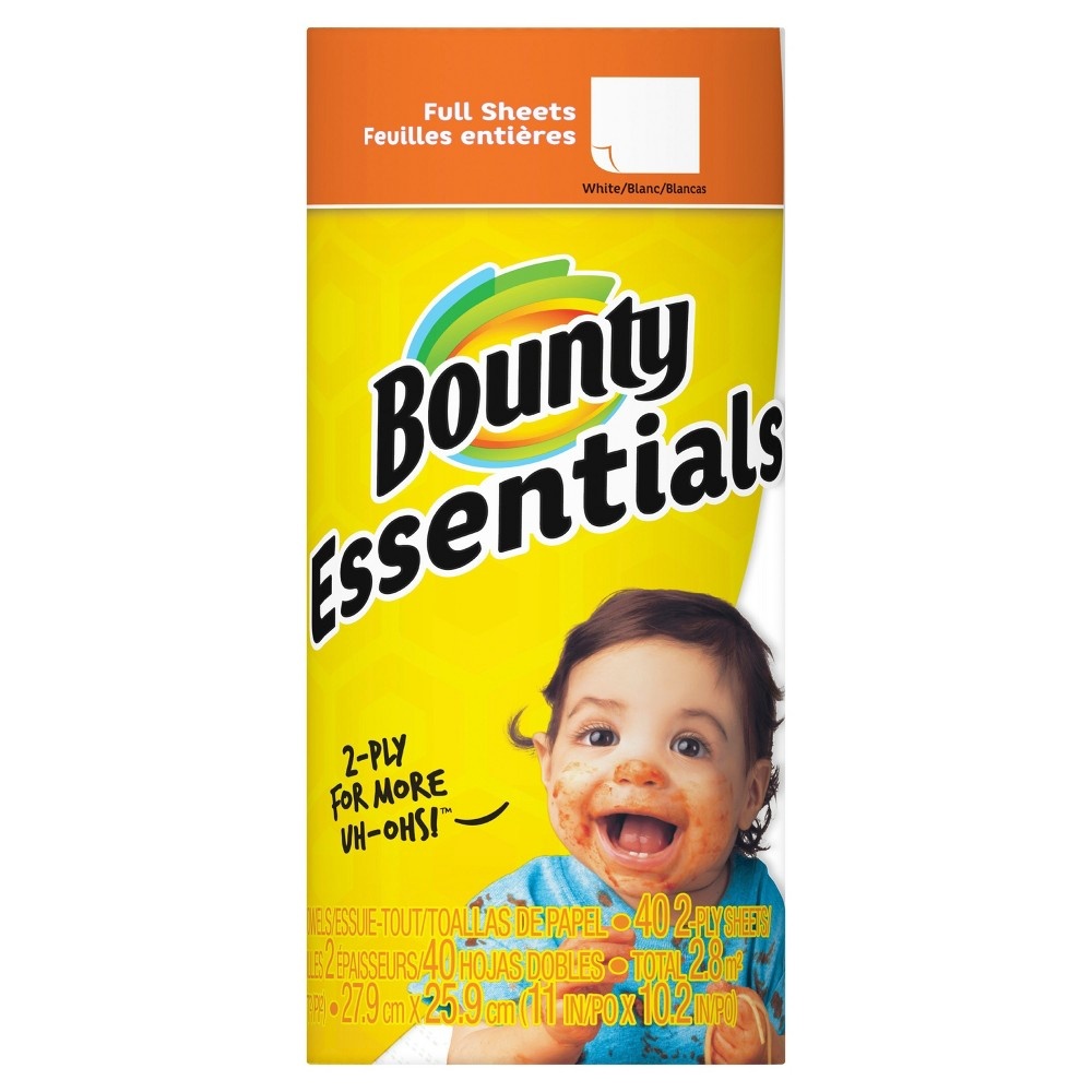 slide 8 of 9, Bounty Essentials Paper Towels, White, 1 Regular Roll, 1 Count, 40 ct