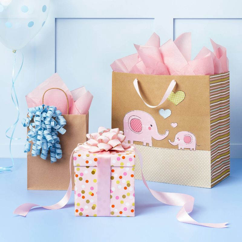 slide 2 of 3, Large Elephants on Kraft Baby Shower Gift Bag - Spritz™, 1 ct