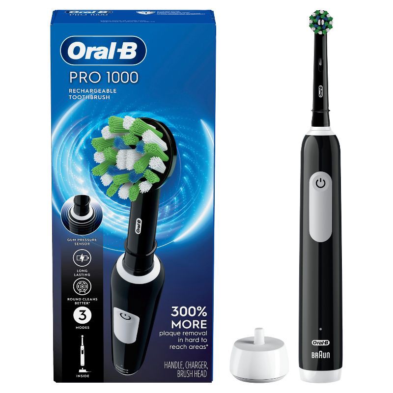 slide 2 of 10, Oral-B Pro 1000 Electric Power Rechargeable Battery Toothbrush - Black, 1 ct