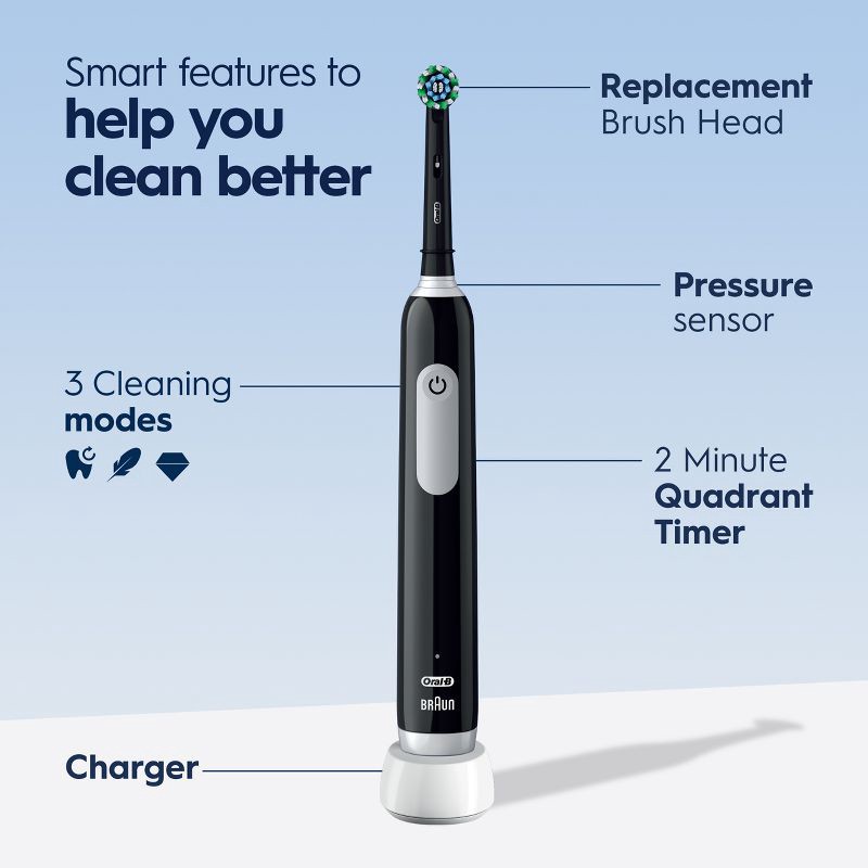 slide 6 of 10, Oral-B Pro 1000 Electric Power Rechargeable Battery Toothbrush - Black, 1 ct