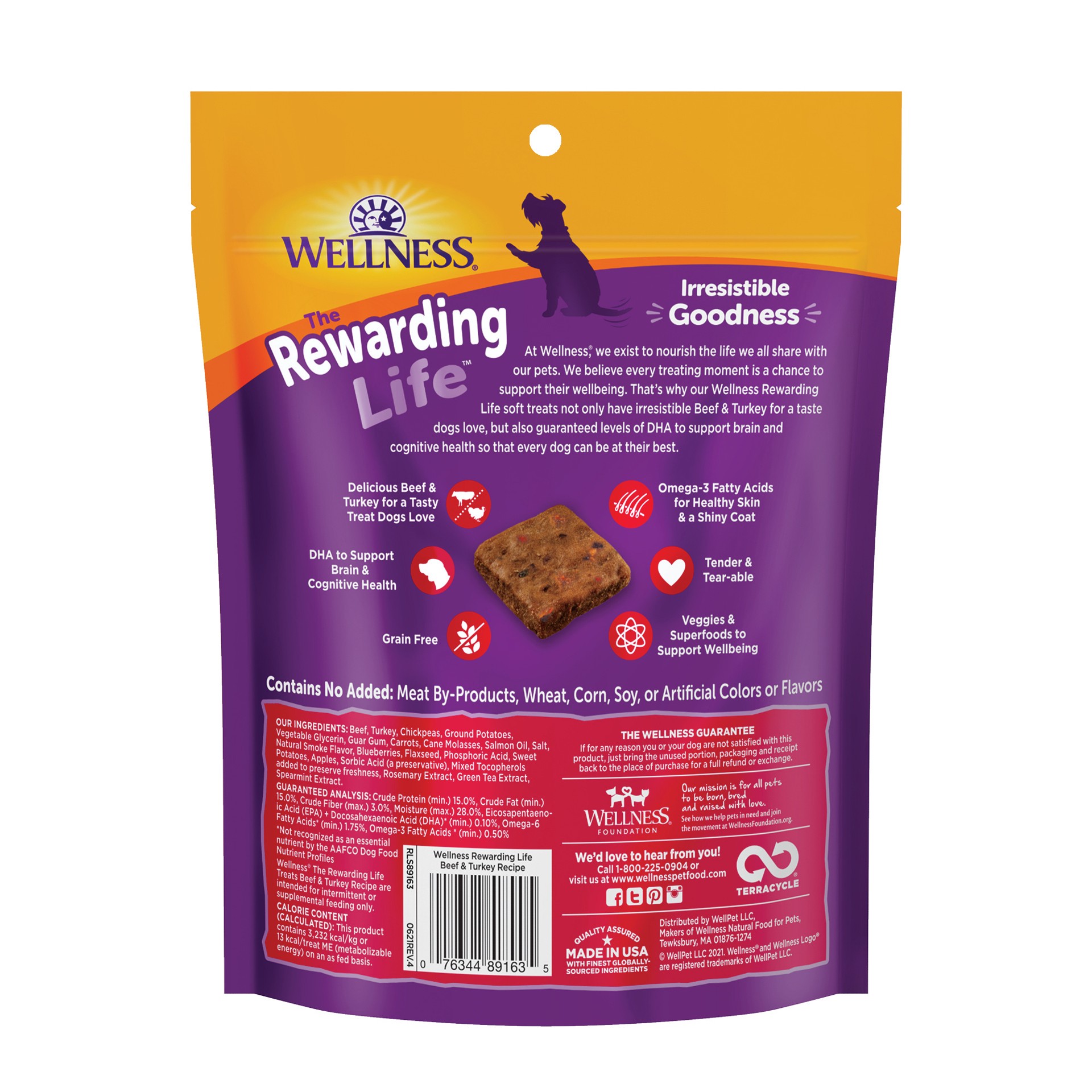 slide 2 of 4, Wellness Rewarding Life Soft & Chewy Dog Treats, Grain Free, Beef & Turkey, 6 Ounce Bag, 1 ct