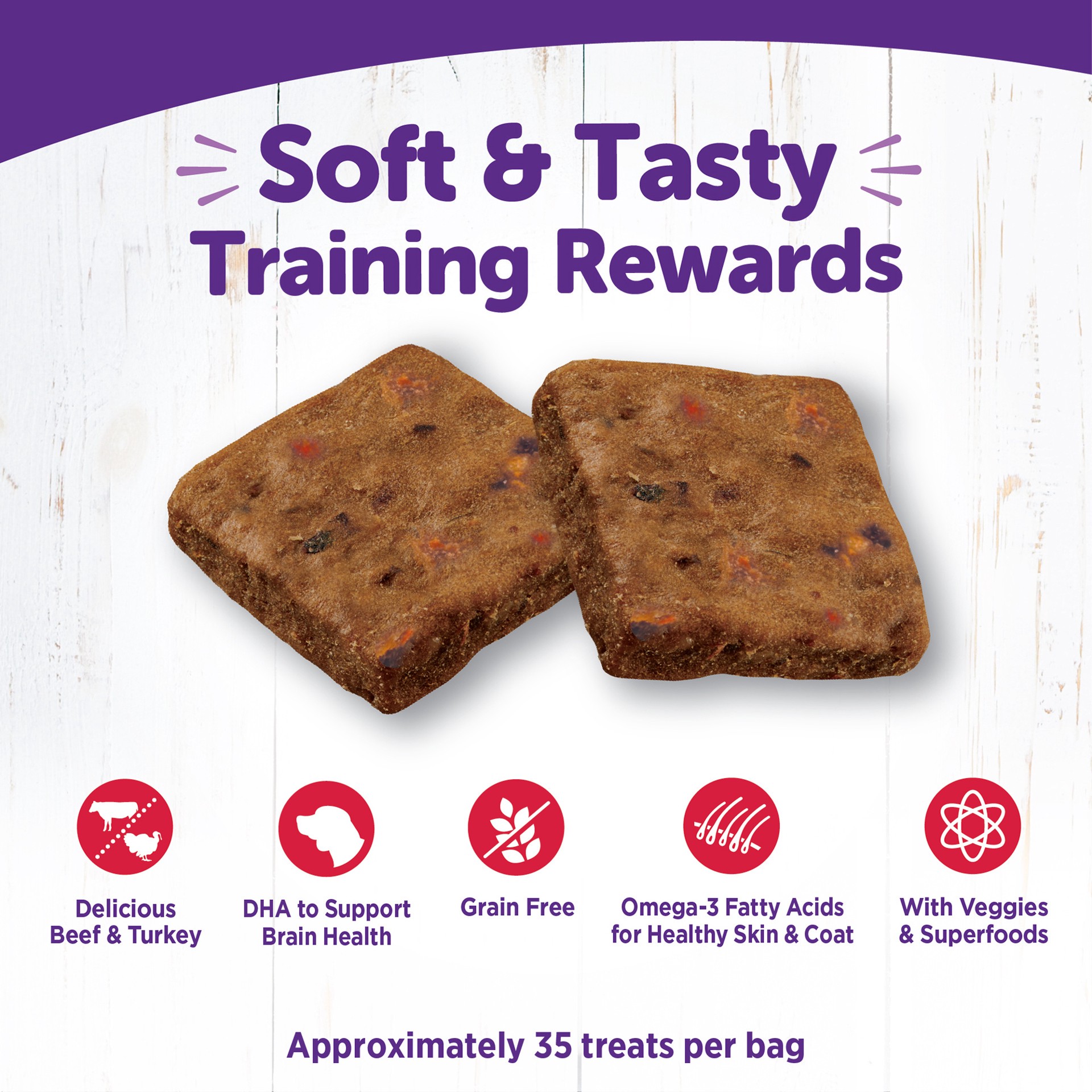 slide 3 of 4, Wellness Rewarding Life Soft & Chewy Dog Treats, Grain Free, Beef & Turkey, 6 Ounce Bag, 1 ct