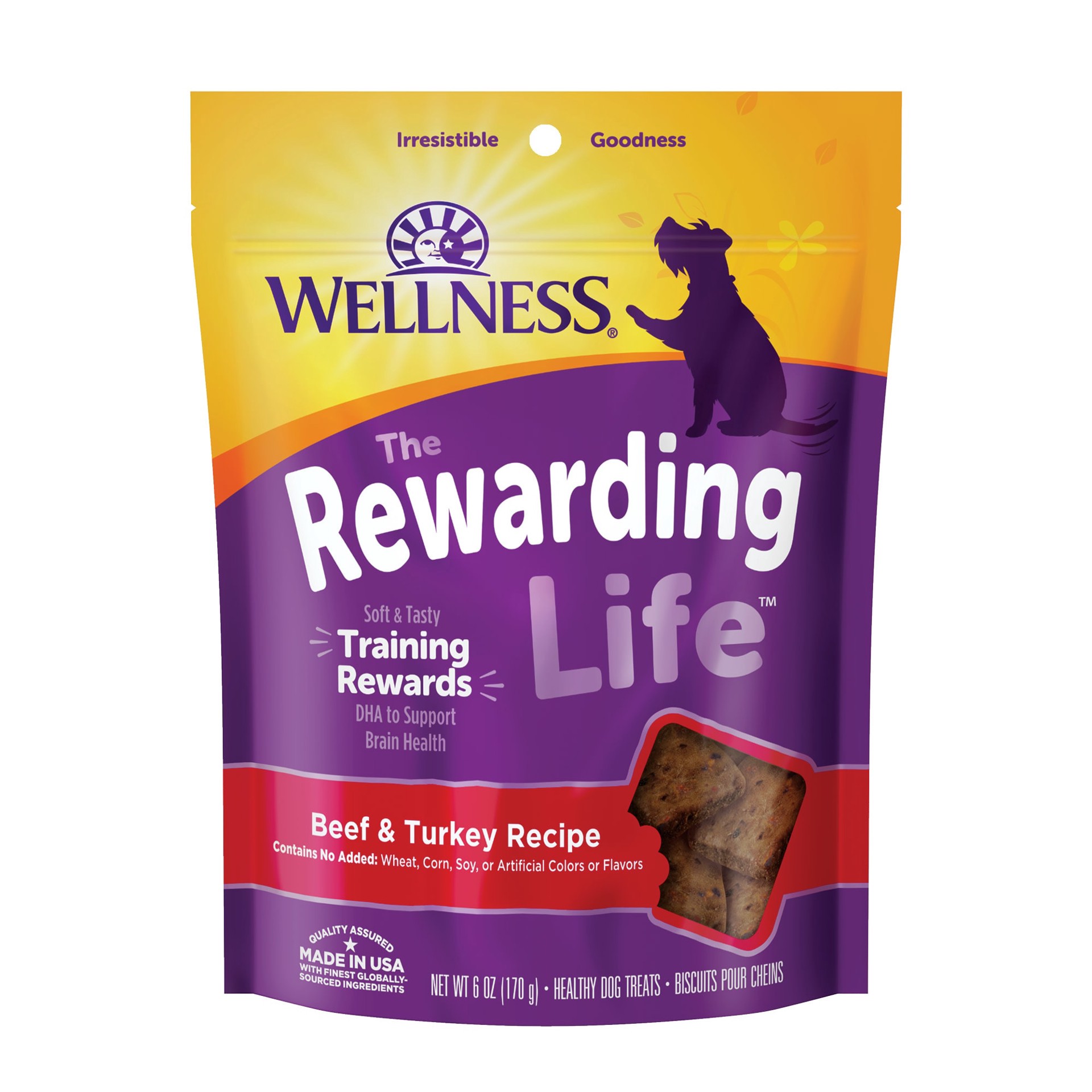 slide 1 of 4, Wellness Rewarding Life Soft & Chewy Dog Treats, Grain Free, Beef & Turkey, 6 Ounce Bag, 1 ct