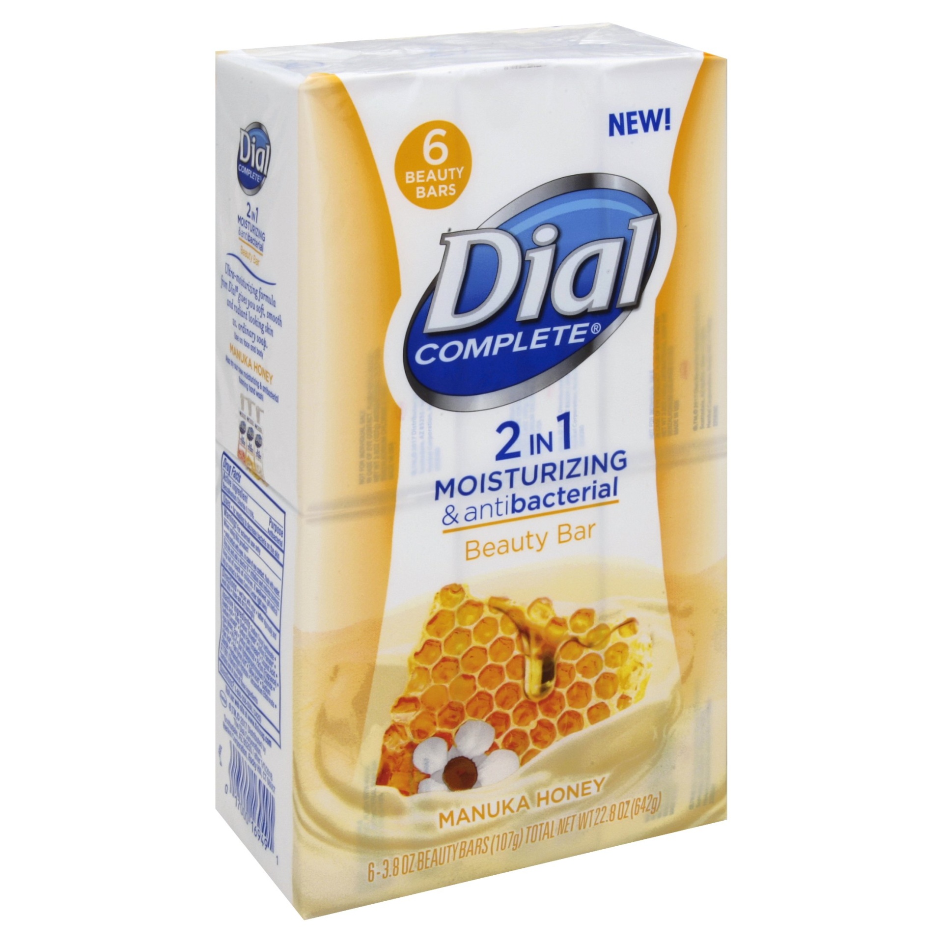 slide 1 of 6, Dial Complete 2 In 1 Moisturizing & Antibacterial Manuka Honey Beauty Bar, 6 ct