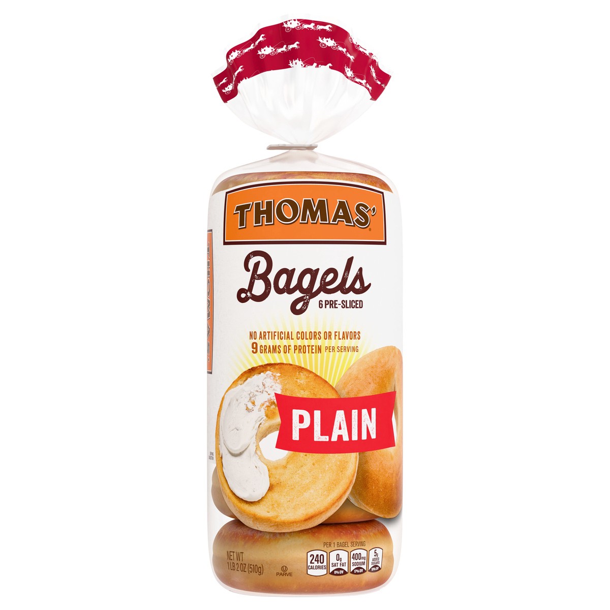 slide 1 of 14, Thomas' Plain Bagels, 6 count, 18 oz Bag, 6 ct