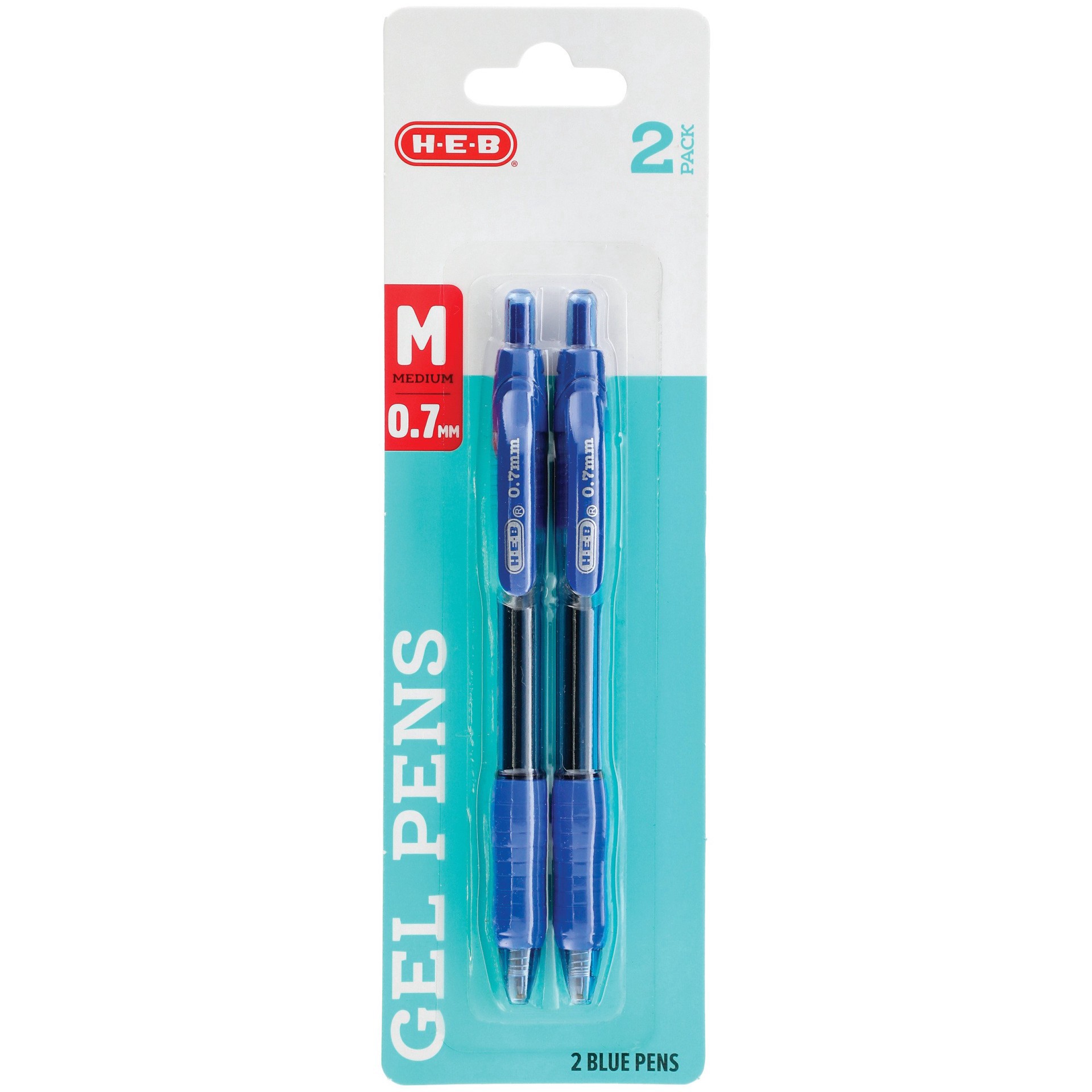 slide 1 of 1, H-E-B 0.7mm Retractable Gel Pens - Blue Ink, 2 ct