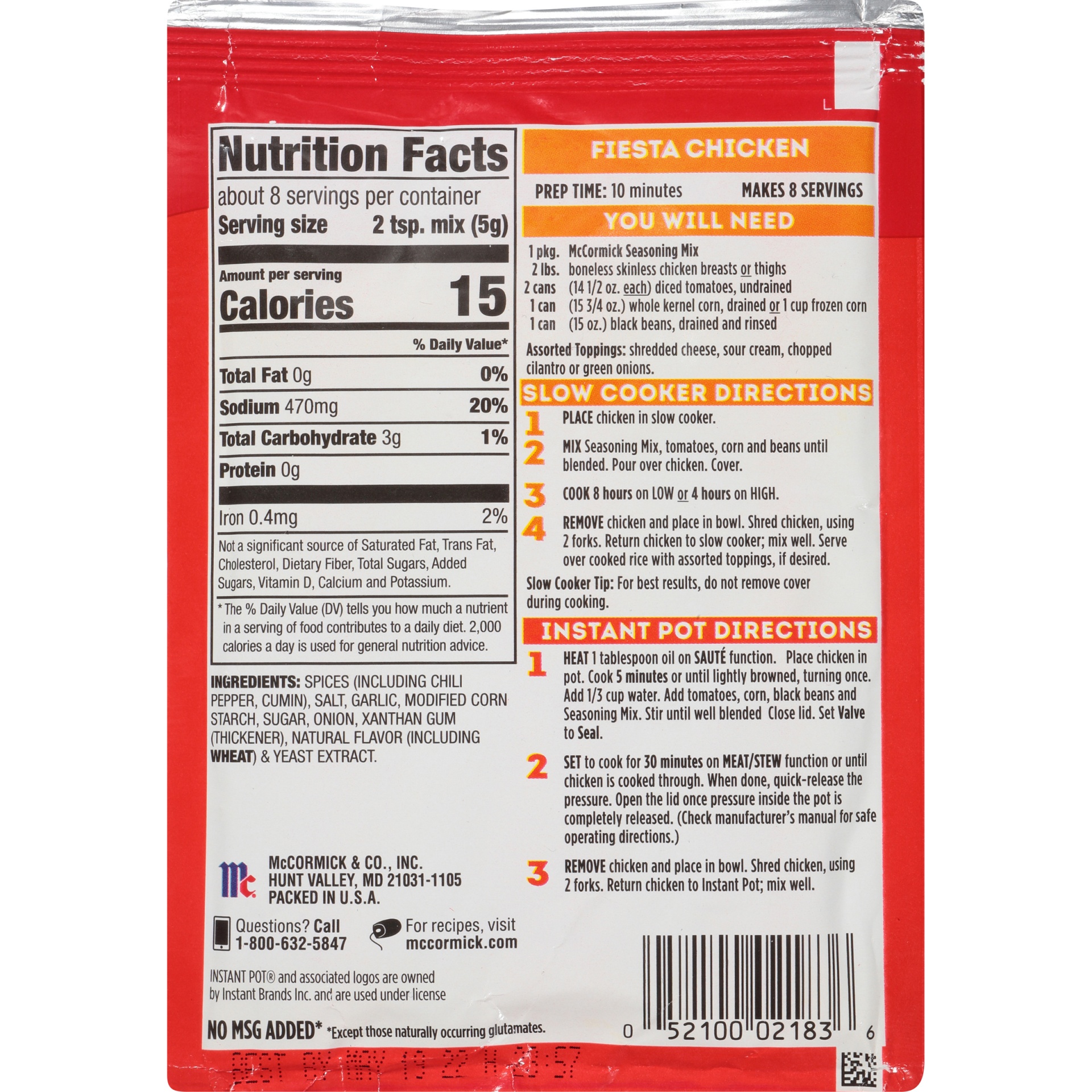 McCormick Slow Cooker Fiesta Chicken Seasoning Mix 1.5 oz Shipt