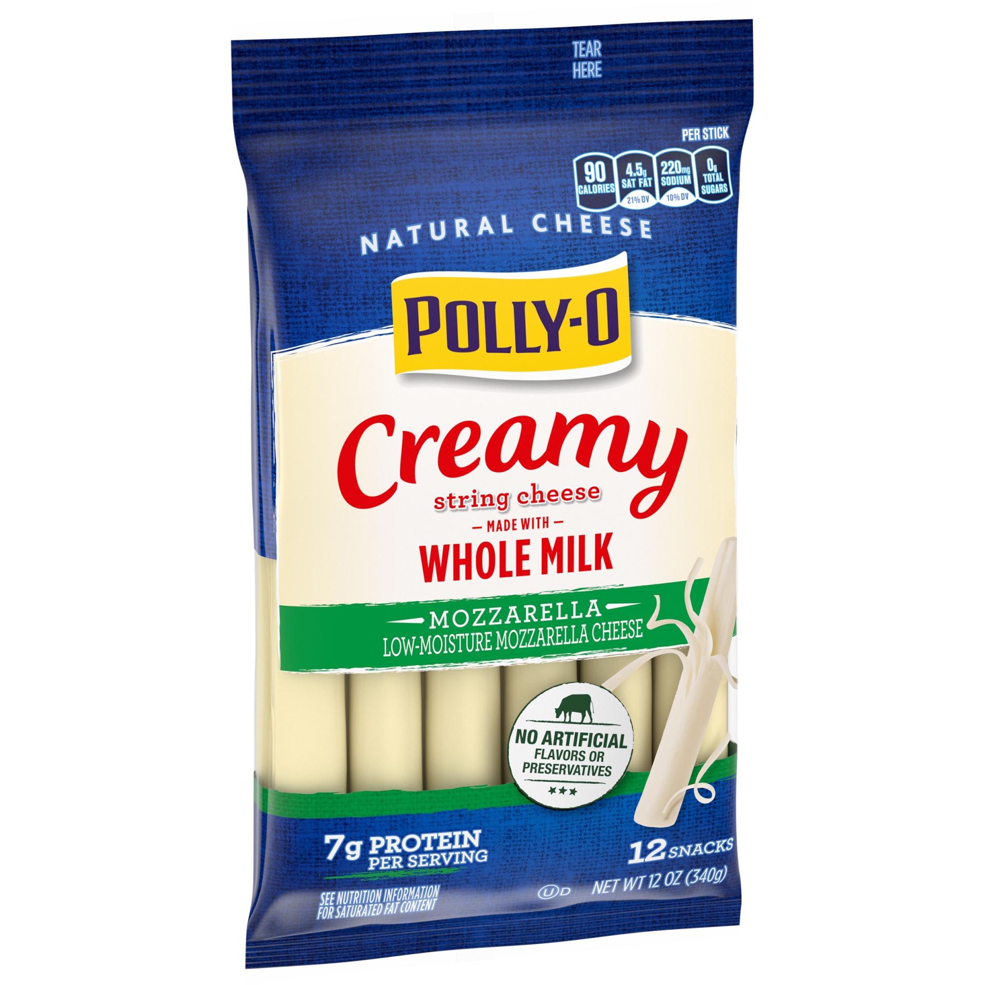 slide 2 of 6, Polly-O Creamy String Cheese Mozzarella Cheese Snacks with Whole Milk Sticks, 12 oz