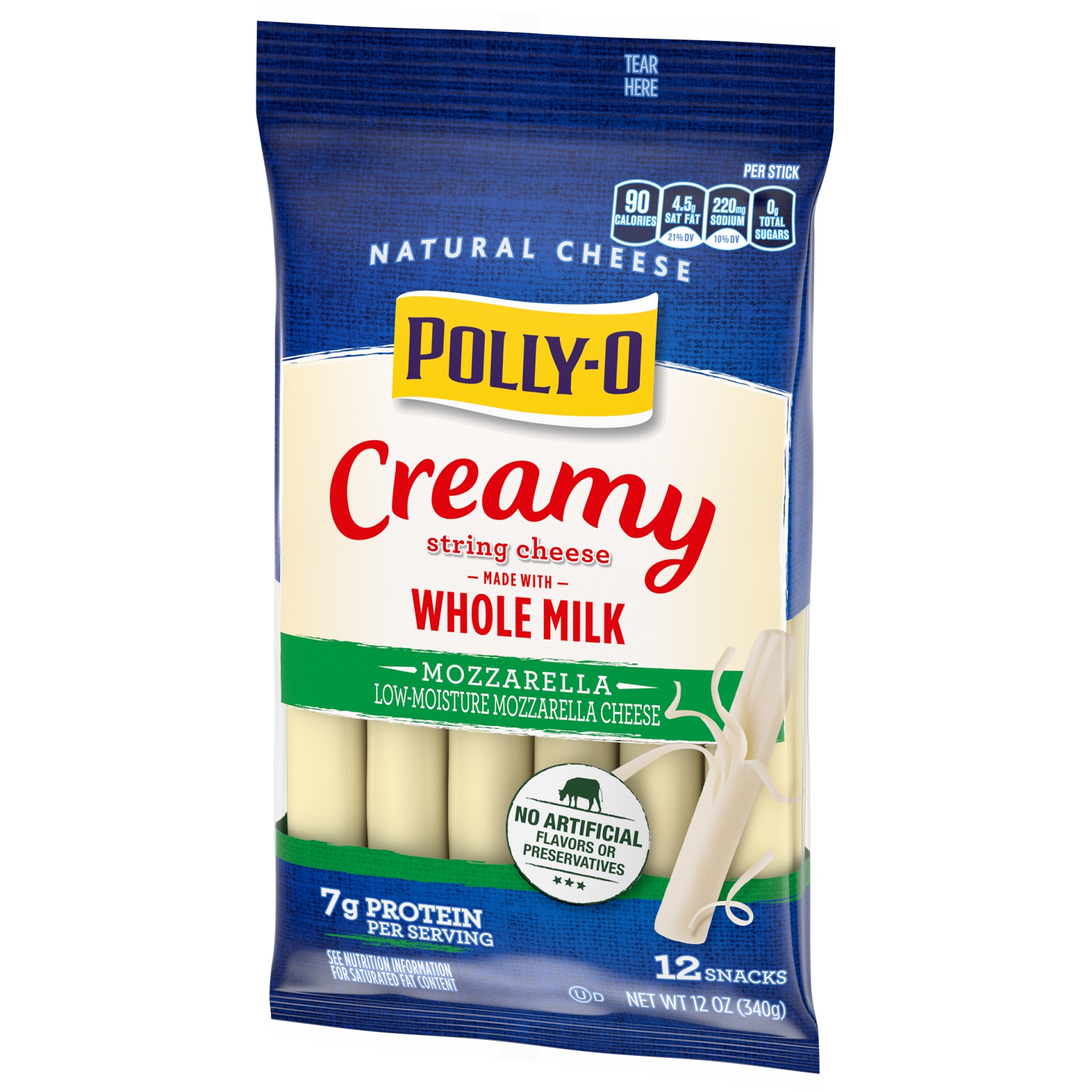 slide 3 of 6, Polly-O Creamy String Cheese Mozzarella Cheese Snacks with Whole Milk Sticks, 12 oz