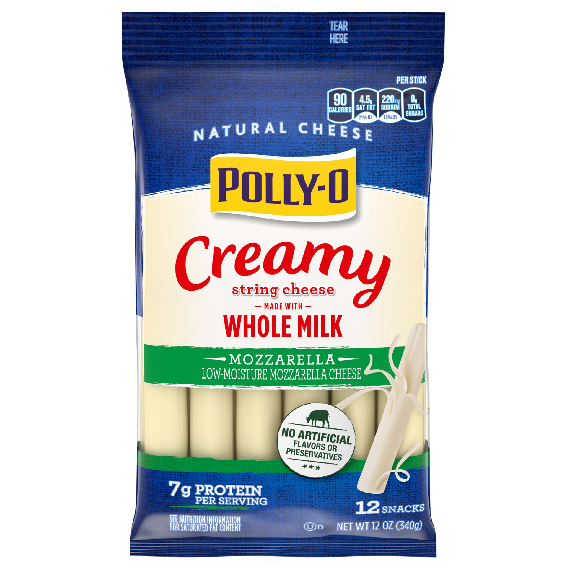 slide 1 of 6, Polly-O Creamy String Cheese Mozzarella Cheese Snacks with Whole Milk Sticks, 12 oz