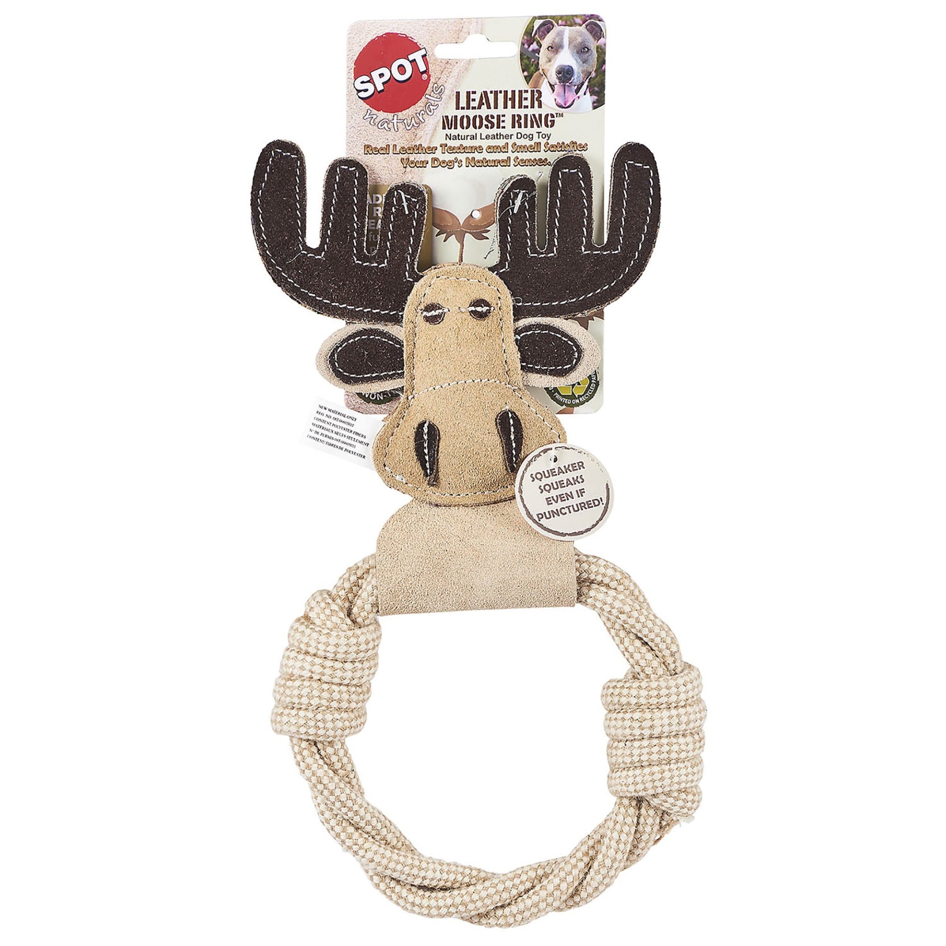 slide 1 of 1, Spot Naturals Leather Moose Ring Dog Chew Toy, LG