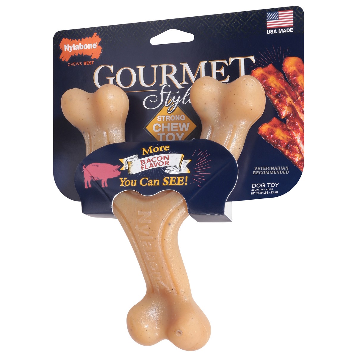 slide 9 of 9, Nylabone Gourmet Style Bacon Flavor Dog Toy 1 Each, 1 ct