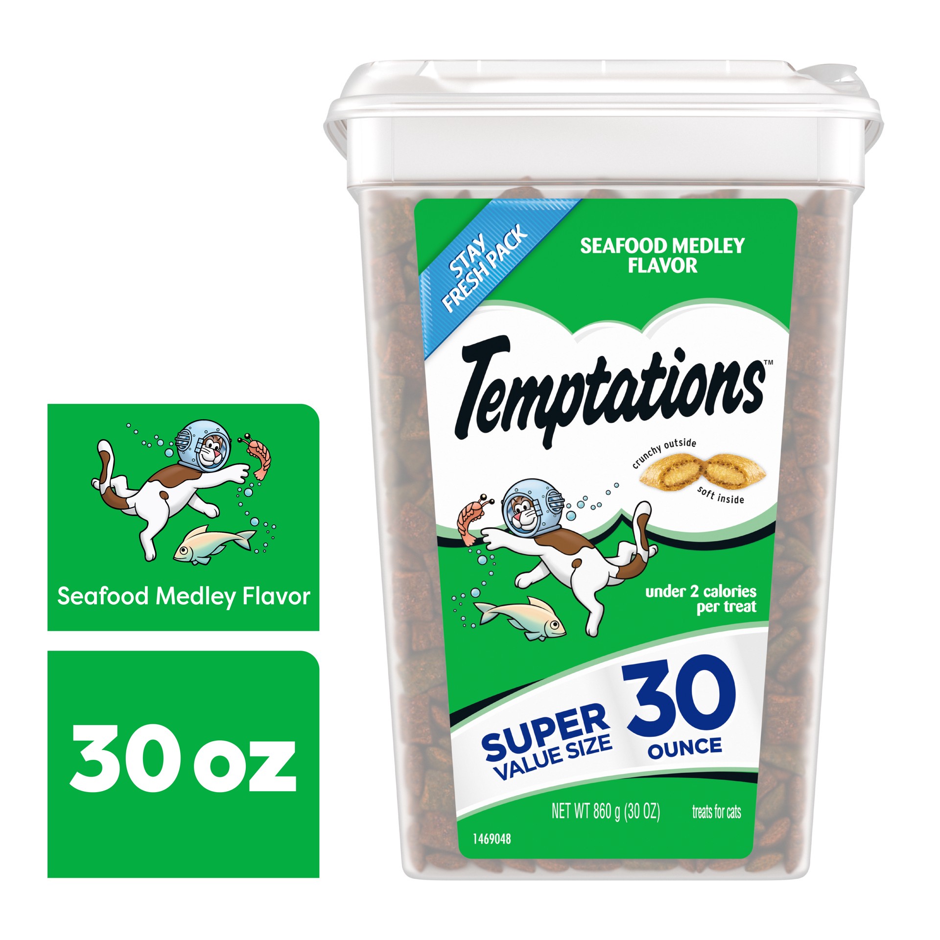 slide 1 of 3, Temptations Seafood Medley Flavor Crunchy Cat Treats - 30oz, 